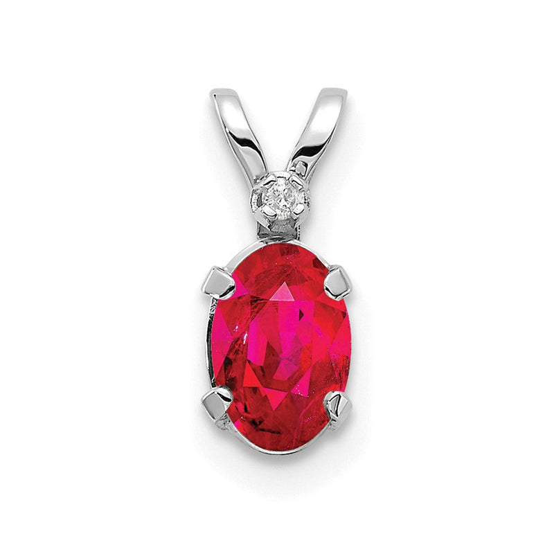 14K Weißgold Diamant und Rubin Geburtsstein Anhänger