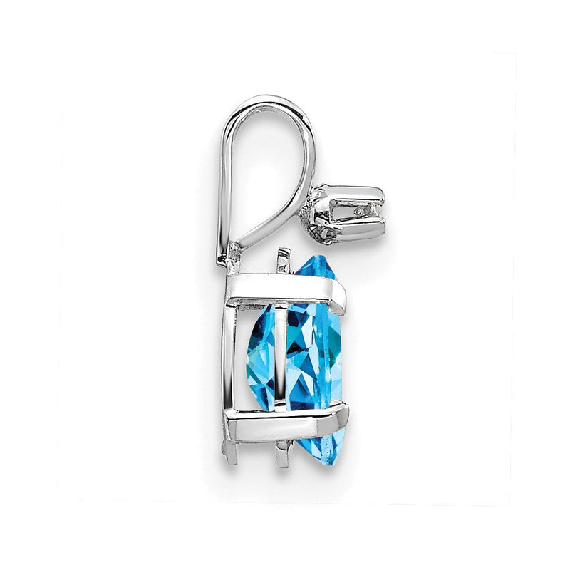 14K Weißgold Diamant und Blautopas Geburtsstein Anhänger