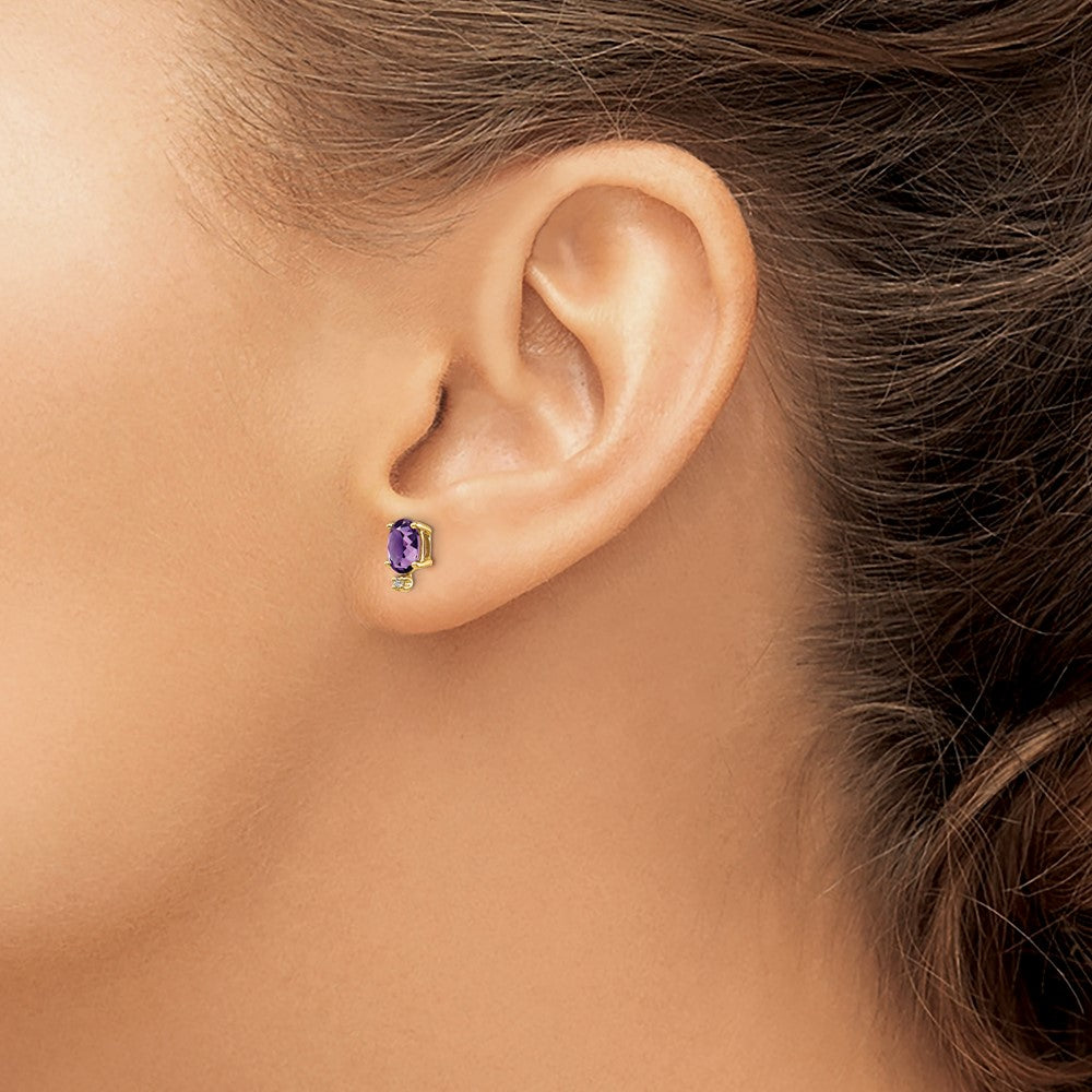 14K Gelbgold Diamant- und Amethyst-Geburtsstein-Ohrringe