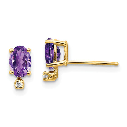 14K Gelbgold Diamant- und Amethyst-Geburtsstein-Ohrringe