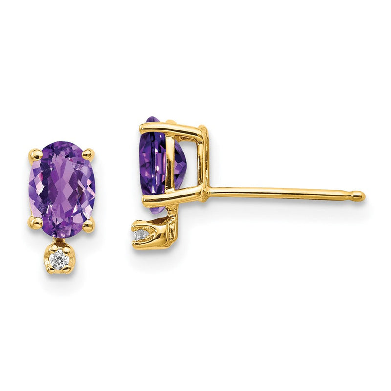 14K Gelbgold Diamant- und Amethyst-Geburtsstein-Ohrringe