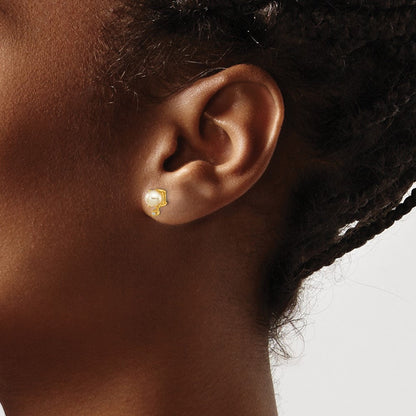 14K Gelbgold Ohrringe mit Diamanten und Süßwasser-Zuchtperlen als Geburtsstein
