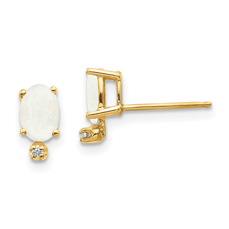 14K Gelbgold Ohrringe mit Diamant und Opal-Geburtsstein