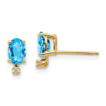 14K Ohrringe mit Diamant und blauem Topas-Geburtsstein