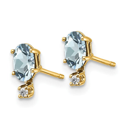 14K Gelbgold Diamant- und Aquamarin-Geburtsstein-Ohrringe