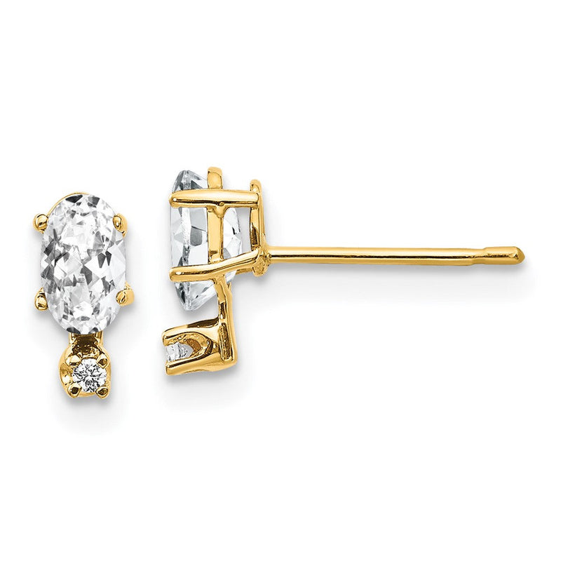 14K Gelbgold Ohrringe mit Diamant und weißem Topas-Geburtsstein