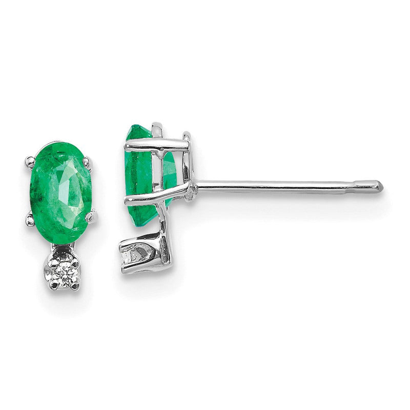 14K Weißgold Diamant und Smaragd Geburtsstein Ohrringe