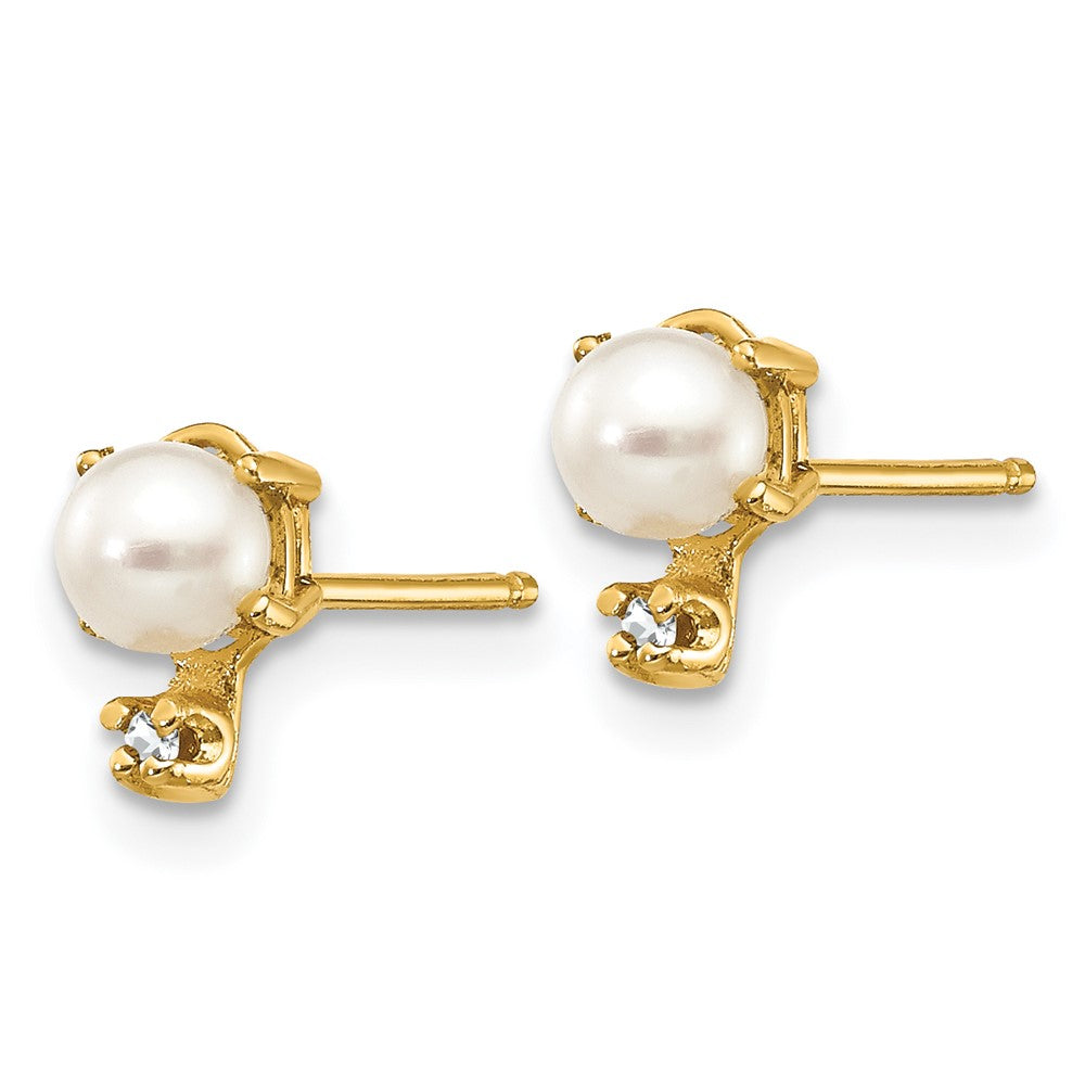 14K Gelbgold Ohrringe mit Diamant und Süßwasser-Zuchtperle und Geburtsstein