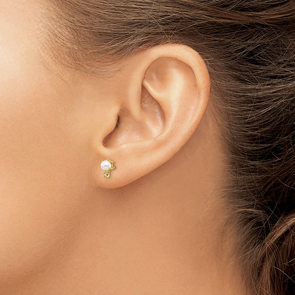 14K Gelbgold Ohrringe mit Diamant und Süßwasser-Zuchtperle und Geburtsstein