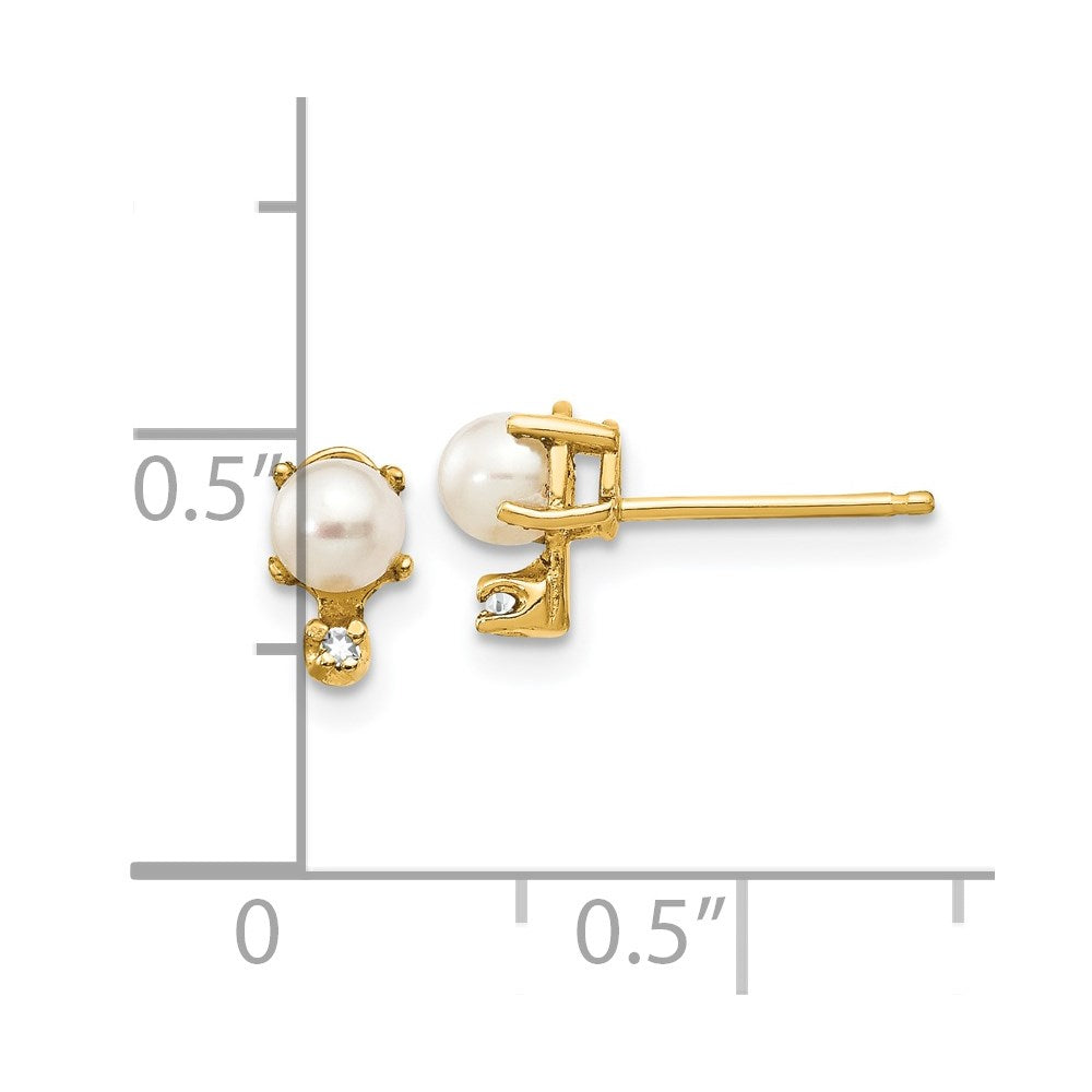 14K Gelbgold Ohrringe mit Diamant und Süßwasser-Zuchtperle und Geburtsstein