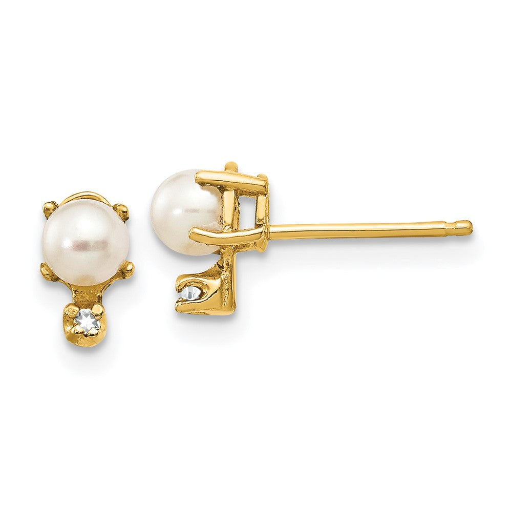 14K Gelbgold Ohrringe mit Diamant und Süßwasser-Zuchtperle und Geburtsstein