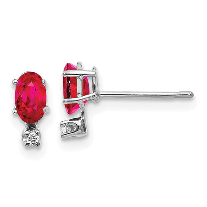14K Weißgold Diamant und Rubin Geburtsstein Ohrringe