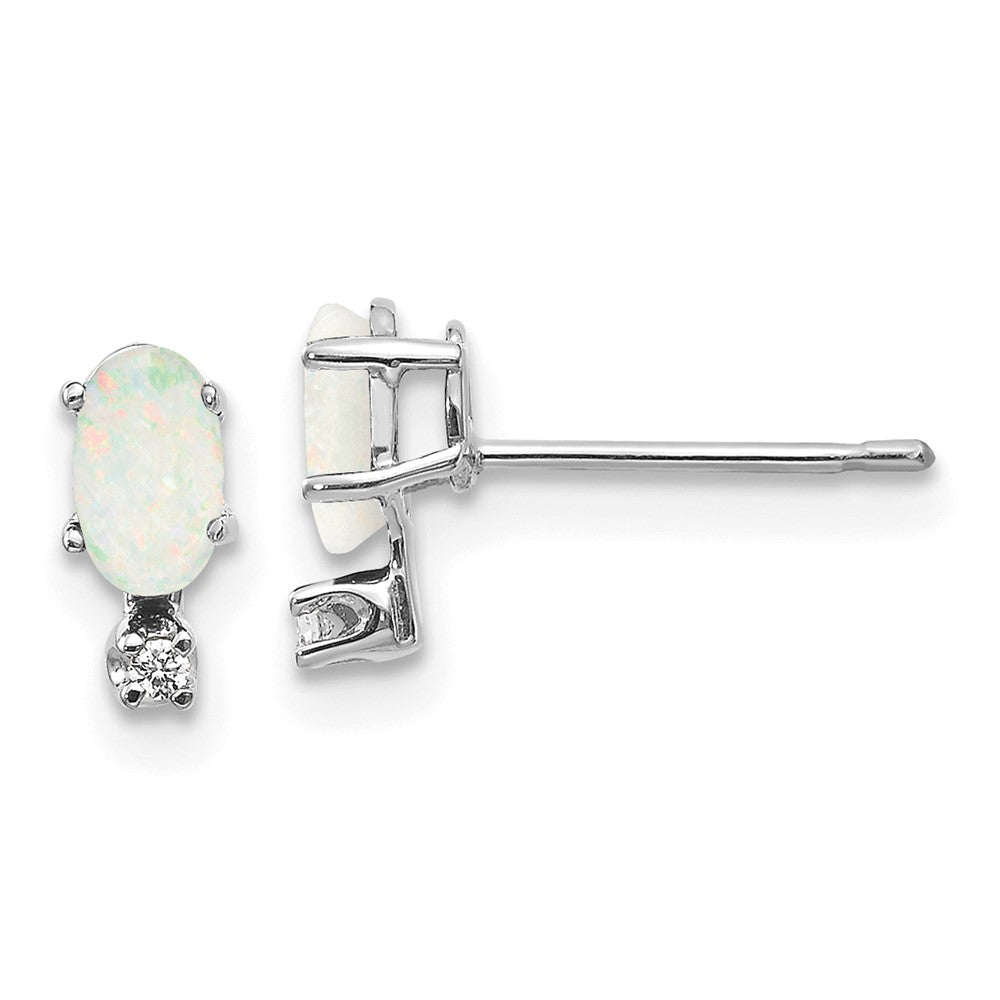 14K Weißgold Diamant und Opal Geburtsstein Ohrringe