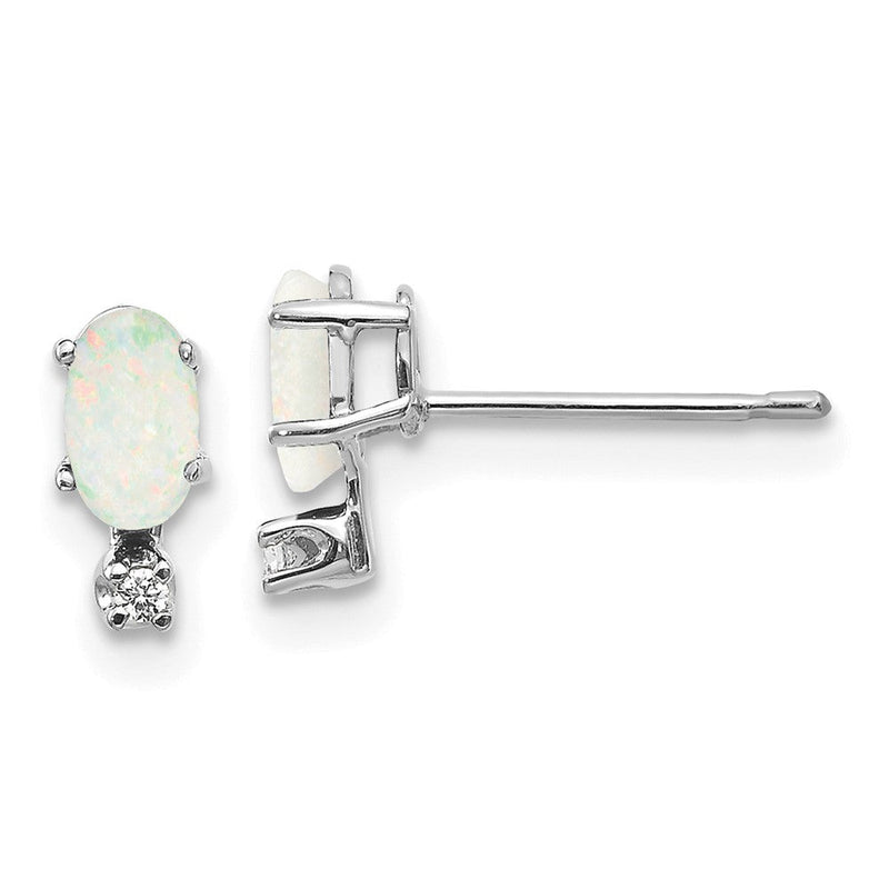 14K Weißgold Diamant und Opal Geburtsstein Ohrringe
