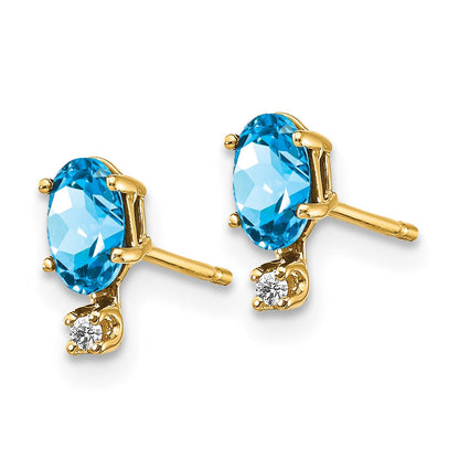 14K Ohrringe mit Diamant und Blautopas-Geburtsstein