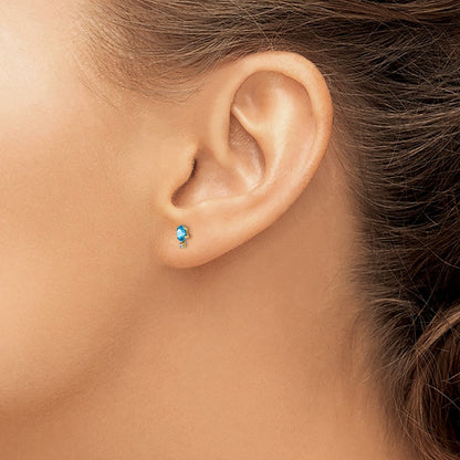 14K Ohrringe mit Diamant und Blautopas-Geburtsstein