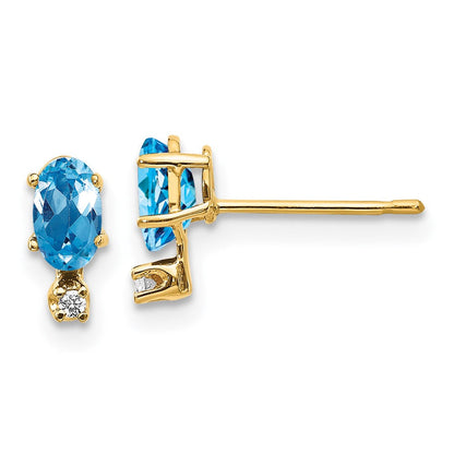 14K Ohrringe mit Diamant und Blautopas-Geburtsstein