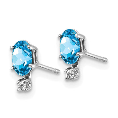14K Weißgold Diamant und Blautopas Geburtsstein Ohrringe