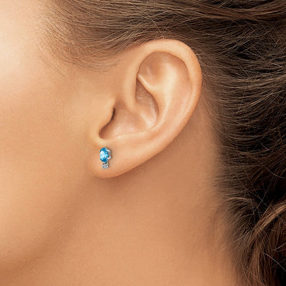 14K Weißgold Diamant und Blautopas Geburtsstein Ohrringe