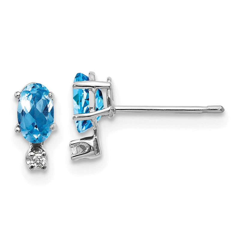 14K Weißgold Diamant und Blautopas Geburtsstein Ohrringe