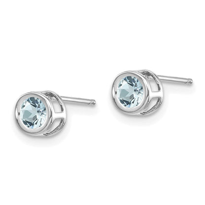 14K Weißgold 4mm Zargenfassung March/aquamarine Ohrstecker