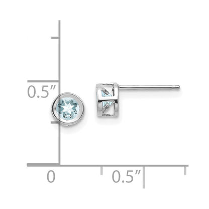 14K Weißgold 4mm Zargenfassung March/aquamarine Ohrstecker