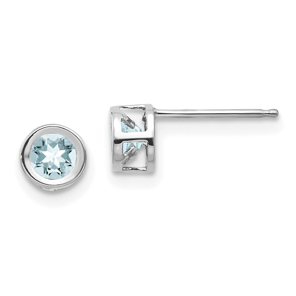 14K Weißgold 4mm Zargenfassung March/aquamarine Ohrstecker