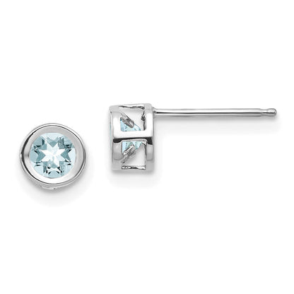 14K Weißgold 4mm Zargenfassung March/aquamarine Ohrstecker