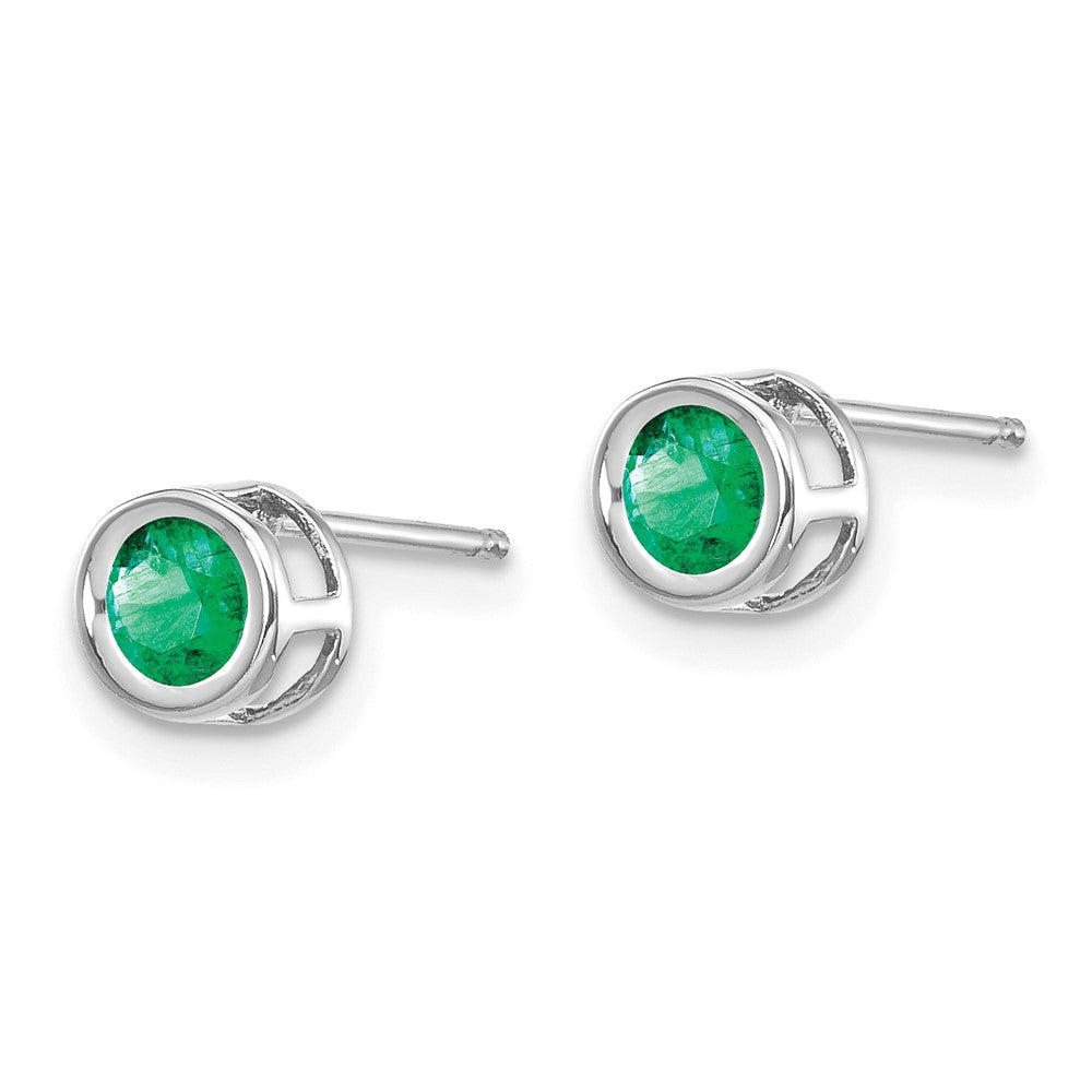 14K Weißgold 4mm Zargenfassung May/emerald Ohrstecker