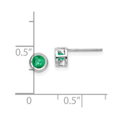 14K Weißgold 4mm Zargenfassung May/emerald Ohrstecker