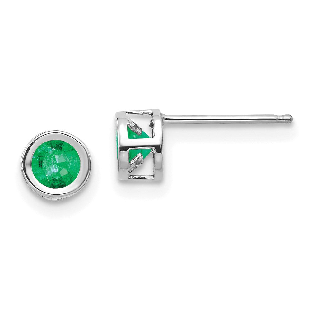 14K Weißgold 4mm Zargenfassung May/emerald Ohrstecker