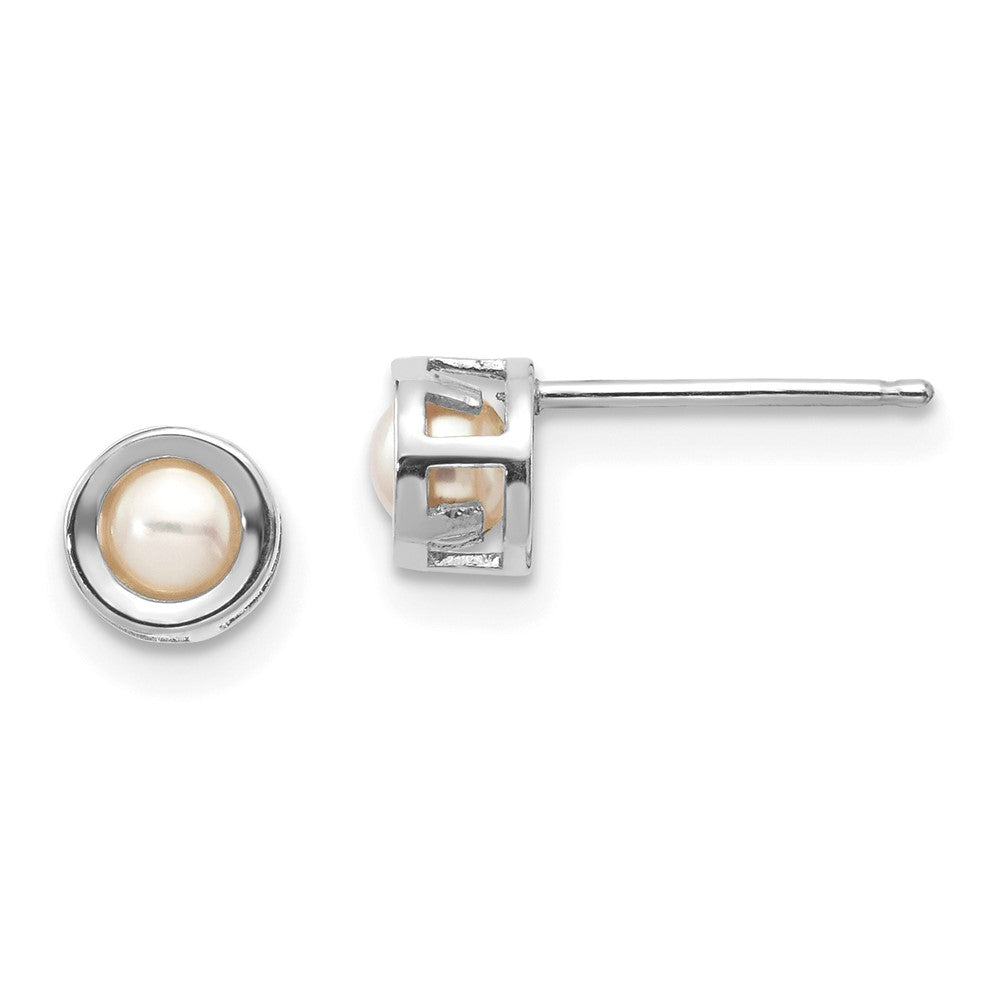 14K Weißgold 4mm Zargenfassung June/fw Zuchtperle Ohrstecker