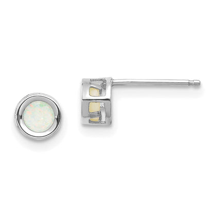 14K Weißgold 4mm Oval Zargenfassung October/opal Ohrstecker