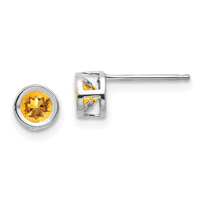 14K Weißgold November 4mm Citrin Ohrringe