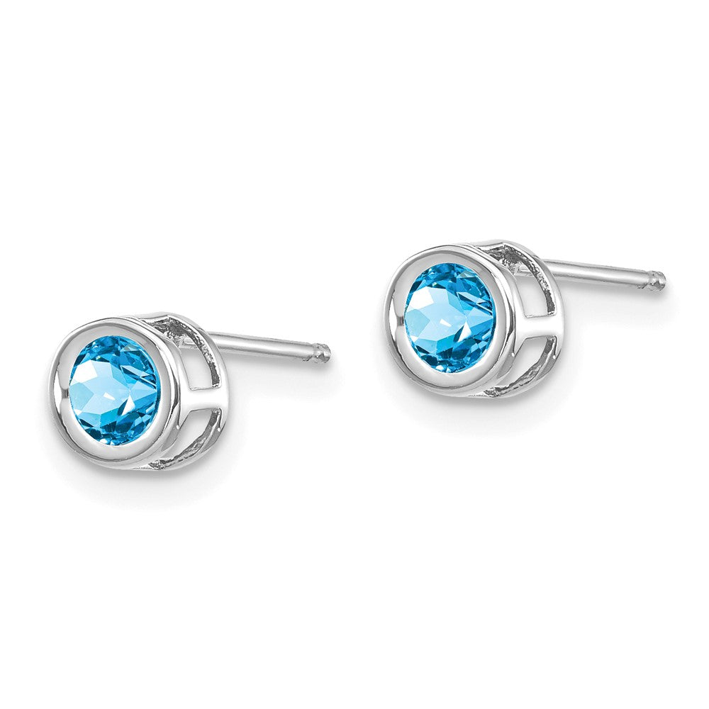 14K Weißgold 4mm Blautopas December Ohrringe