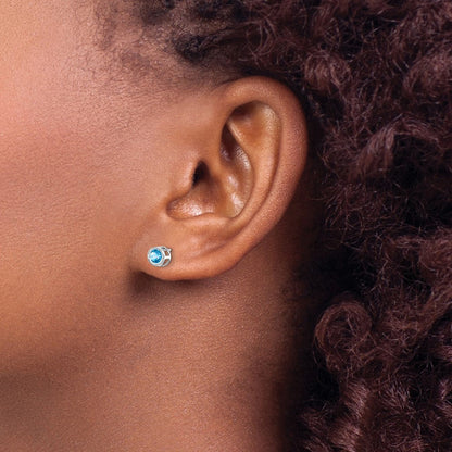 14K Weißgold 4mm Blautopas December Ohrringe