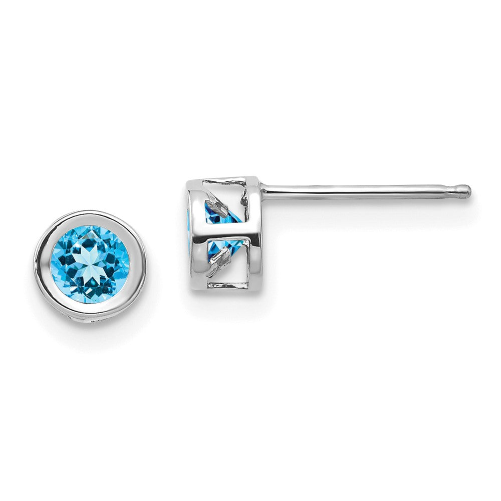 14K Weißgold 4mm Blautopas December Ohrringe