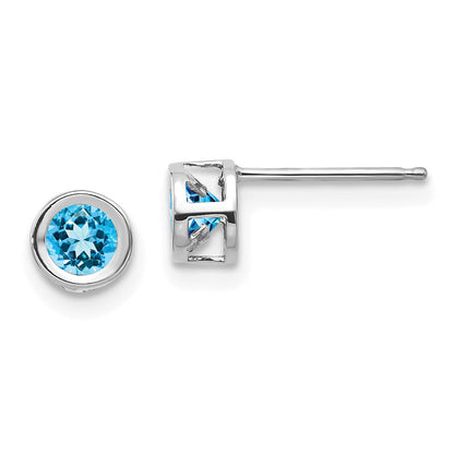 14K Weißgold 4mm Blautopas December Ohrringe