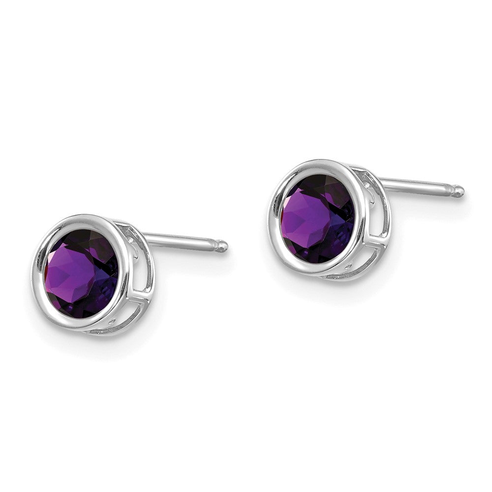 14K Weißgold 5mm Zargenfassung Amethyst Ohrstecker
