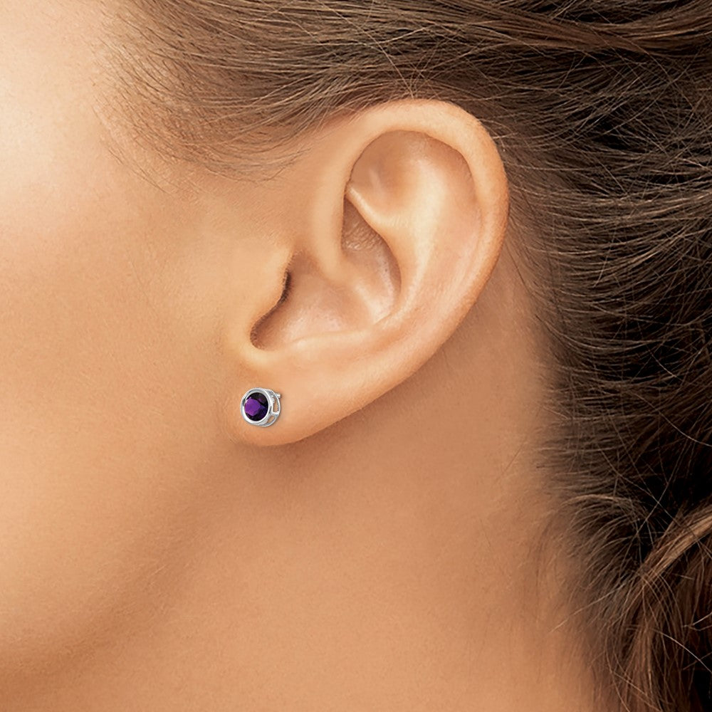 14K Weißgold 5mm Zargenfassung Amethyst Ohrstecker