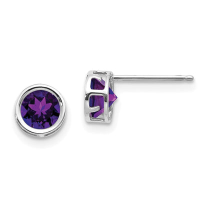 14K Weißgold 5mm Zargenfassung Amethyst Ohrstecker