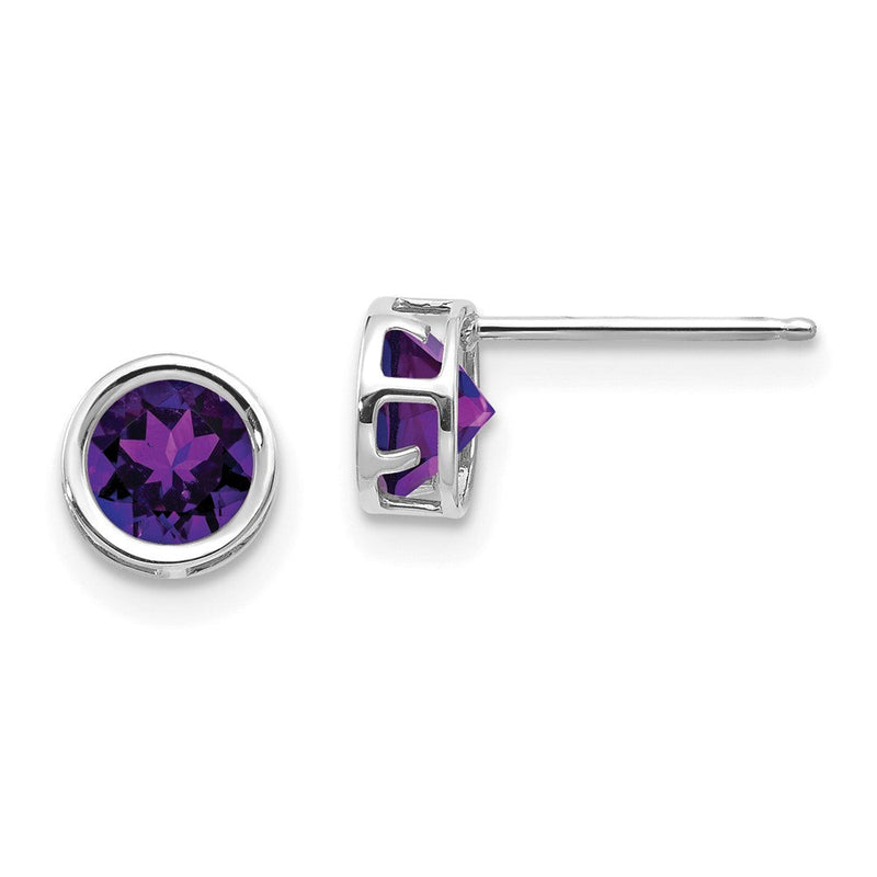 14K Weißgold 5mm Zargenfassung Amethyst Ohrstecker