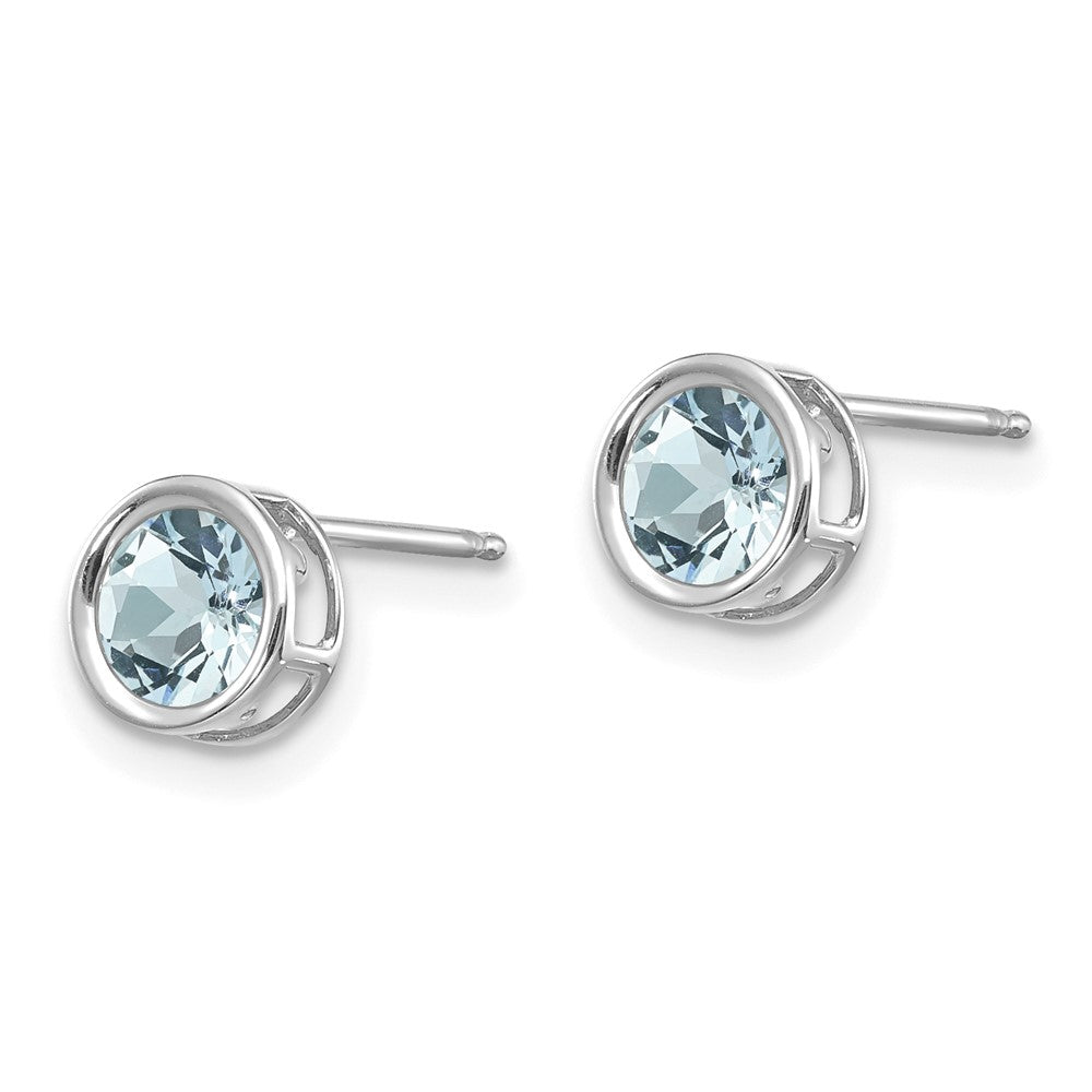 14K Weißgold 5mm Zargenfassung Aquamarin Ohrstecker