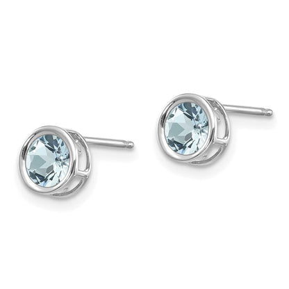 14K Weißgold 5mm Zargenfassung Aquamarin Ohrstecker