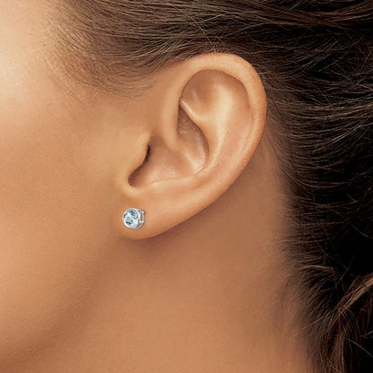 14K Weißgold 5mm Zargenfassung Aquamarin Ohrstecker