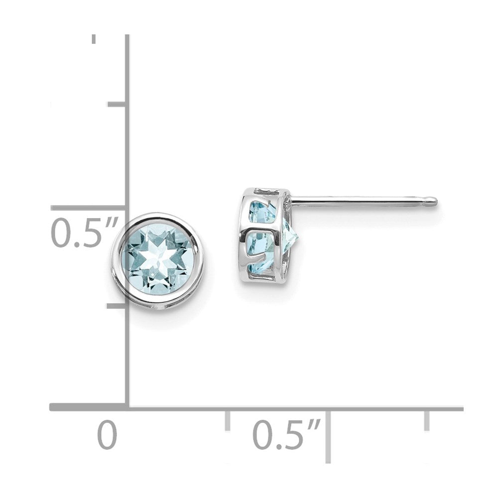 14K Weißgold 5mm Zargenfassung Aquamarin Ohrstecker