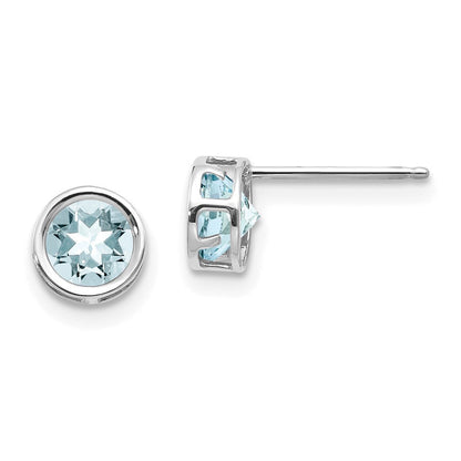 14K Weißgold 5mm Zargenfassung Aquamarin Ohrstecker