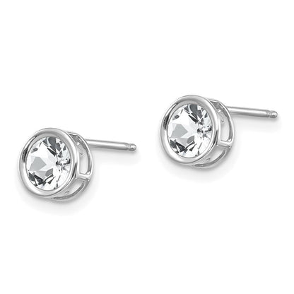 14K Weißgold 5mm Zargenfassung Topas Ohrstecker