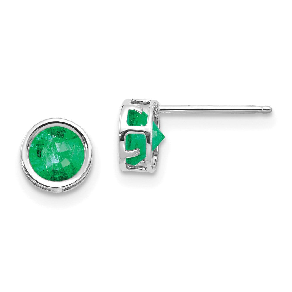 14K Weißgold 5mm Zargenfassung Smaragd Ohrstecker