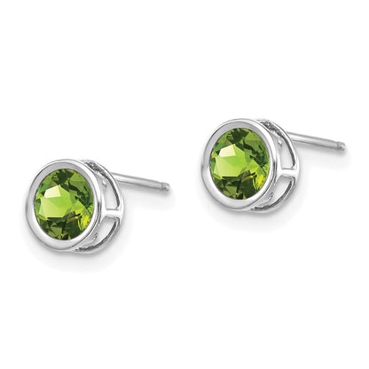14K Weißgold 5mm Zargenfassung Peridot Ohrstecker